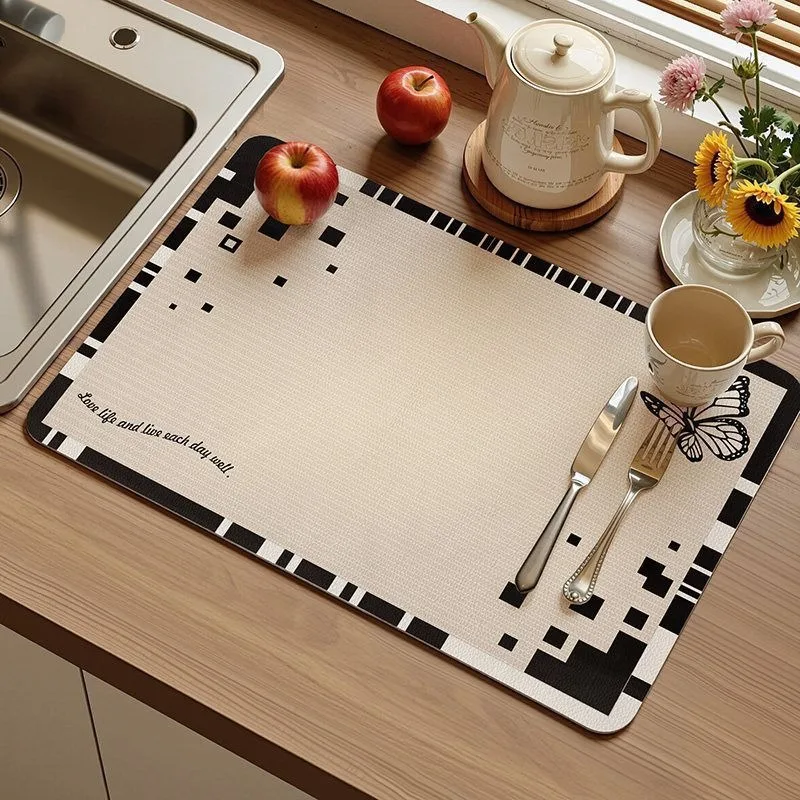 VIKAMA good luck bear outline kitchen decor mat grey minimalist simple design stylish kitchen countertop absorbent anti-slip pad