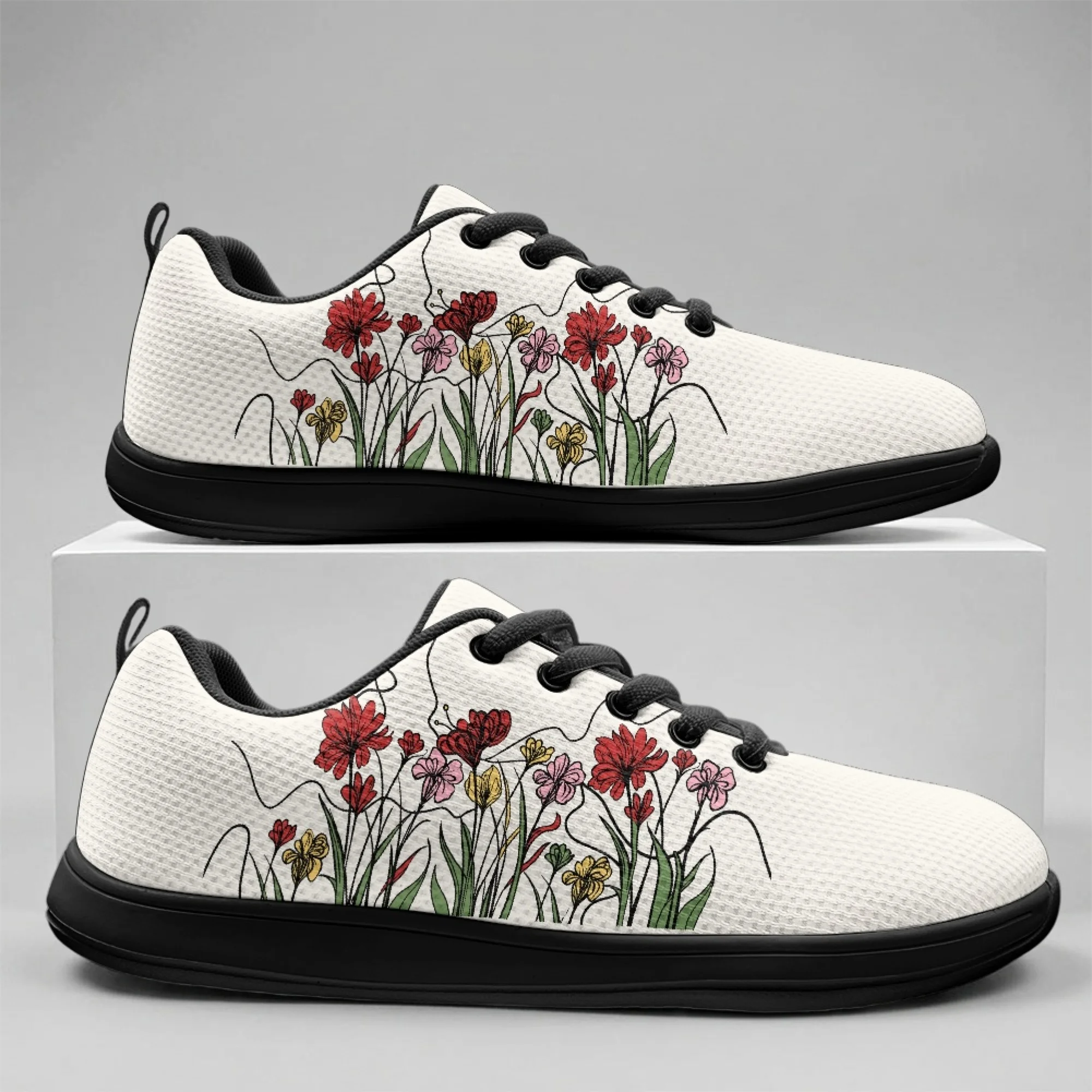 XIXIRIMIDO Strappy Wide-toed Shoes Artistic Flowers Mens Walking Shoes Casual Shoes Breathable Mesh Womens Fashion Snakers 36-46