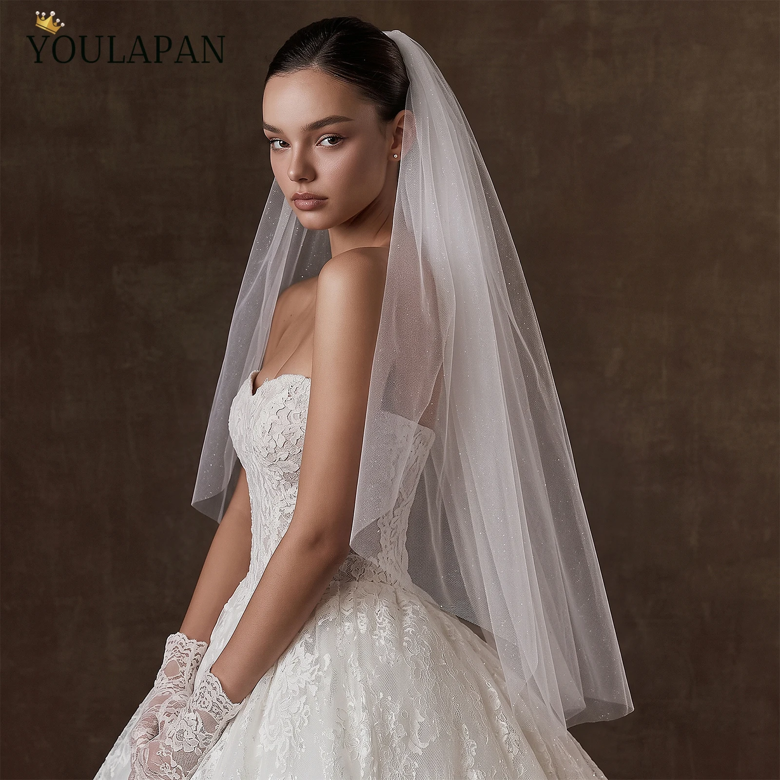 Youlapan Bridal Veil Glitter Wedding Veil Single Layer Soft Light Velo De Novia Wedding Accessories V305