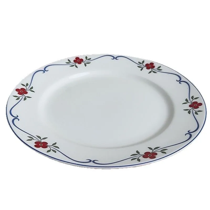 

Creative Design Ceramic Breakfast Plate Flower Print Afternoon Tea Dessert Dish Household Round Disc 20cm Tableware