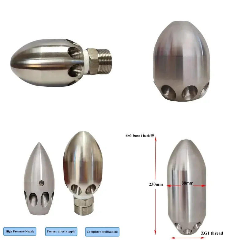 

Stainless Steel High Pressure 8-Hole Nozzle High Pressure Spray Nozzle Pipe Cleaning Sewage Sludge Pipeline Flushing