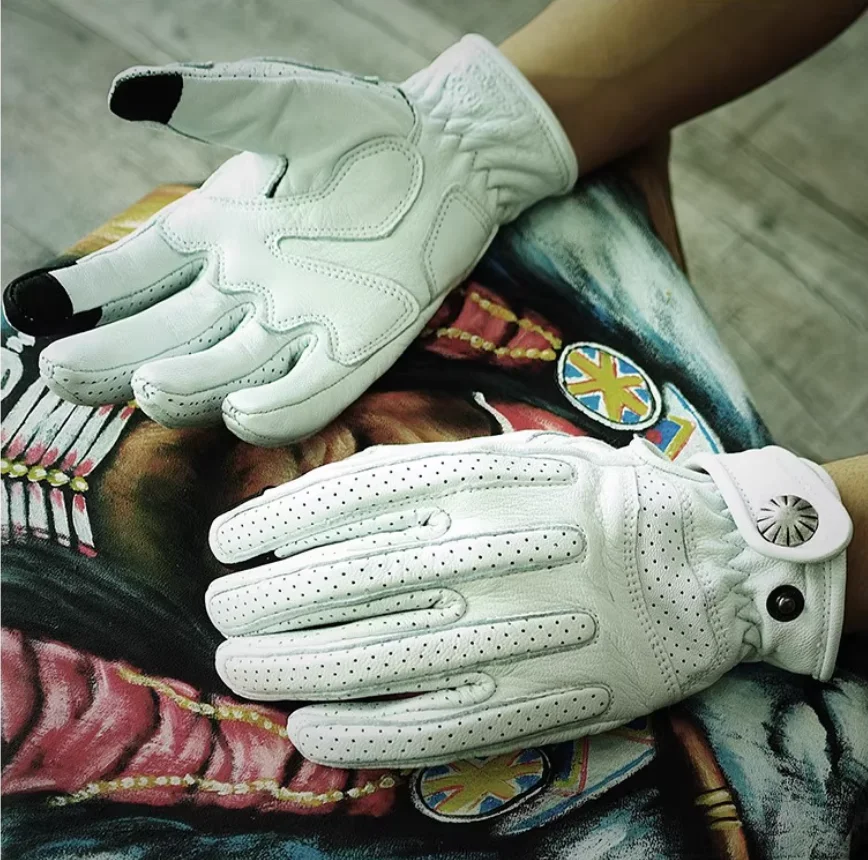

Uglybros Retro Genuine Leather Motorcycle Gloves Goatskin Summer Mens Womens Breathable Touchscreen Moto Biker Gloves