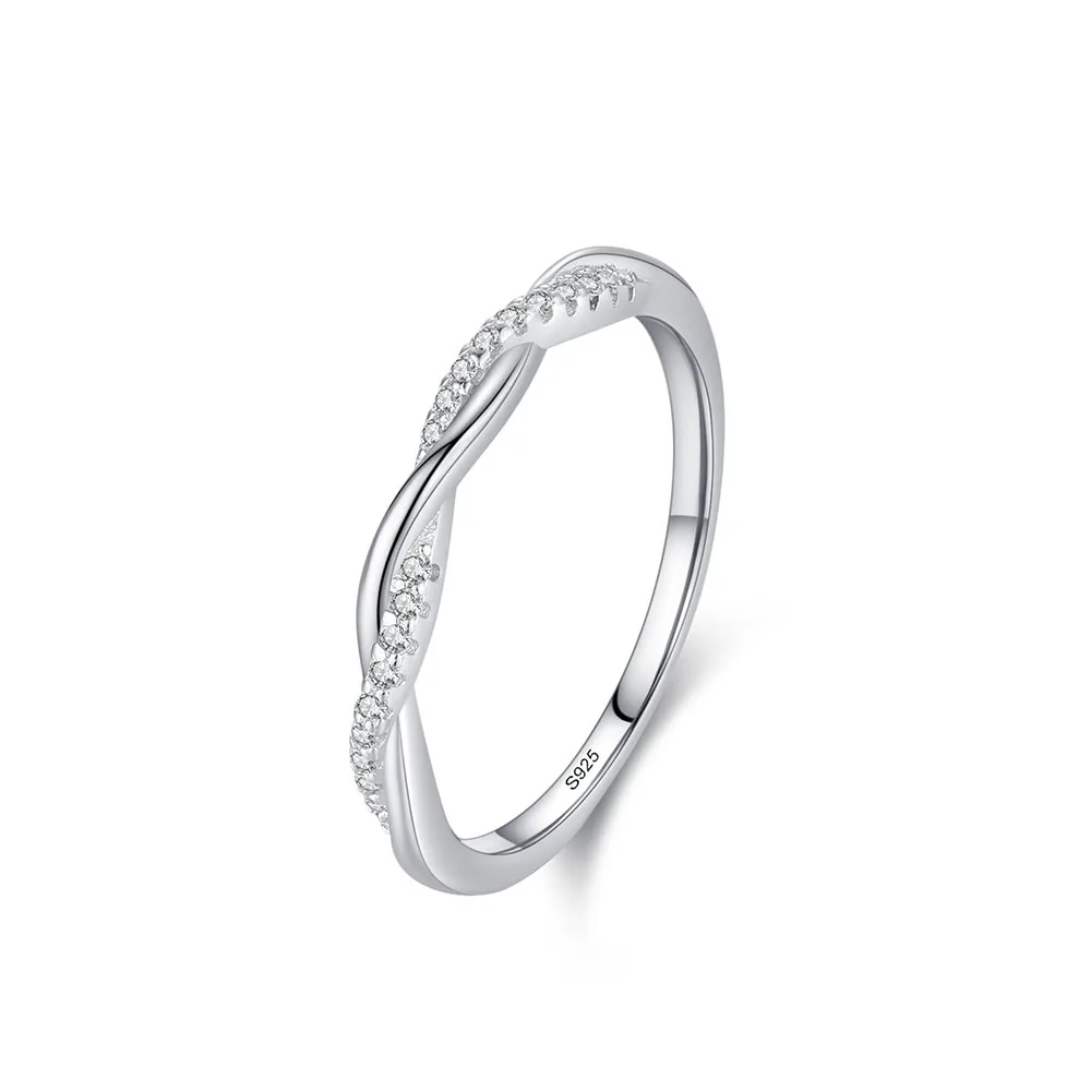 Apexelle Fashion Jewelry 925 Sterling Silver Rings For Women Shiny Zirconia Staggered Line Design Finger Ring Fine Jewelry