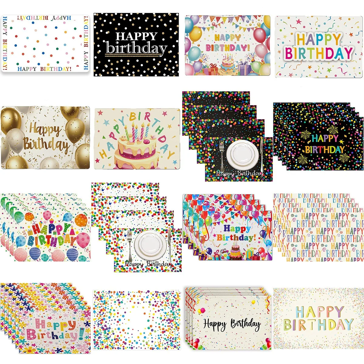 

New Birthday Theme Placemats Linen Happy Cake Balloon Printed Insulation Mats Home Dining Room Decorative Table Mats