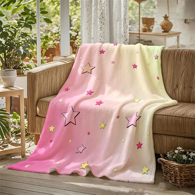 Pastel Stars Gradient Flannel Blanket Perfect for Sofa Office Bed Travel Sleep Read Relax Camping Four Season Use