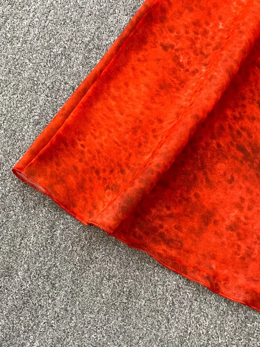 Foamlina francés Retro elegante Tie Dye cuello vuelto vestido de tirantes Halter mujeres diseño de verano sentido fluido cinta cola de pez Maxi vestido