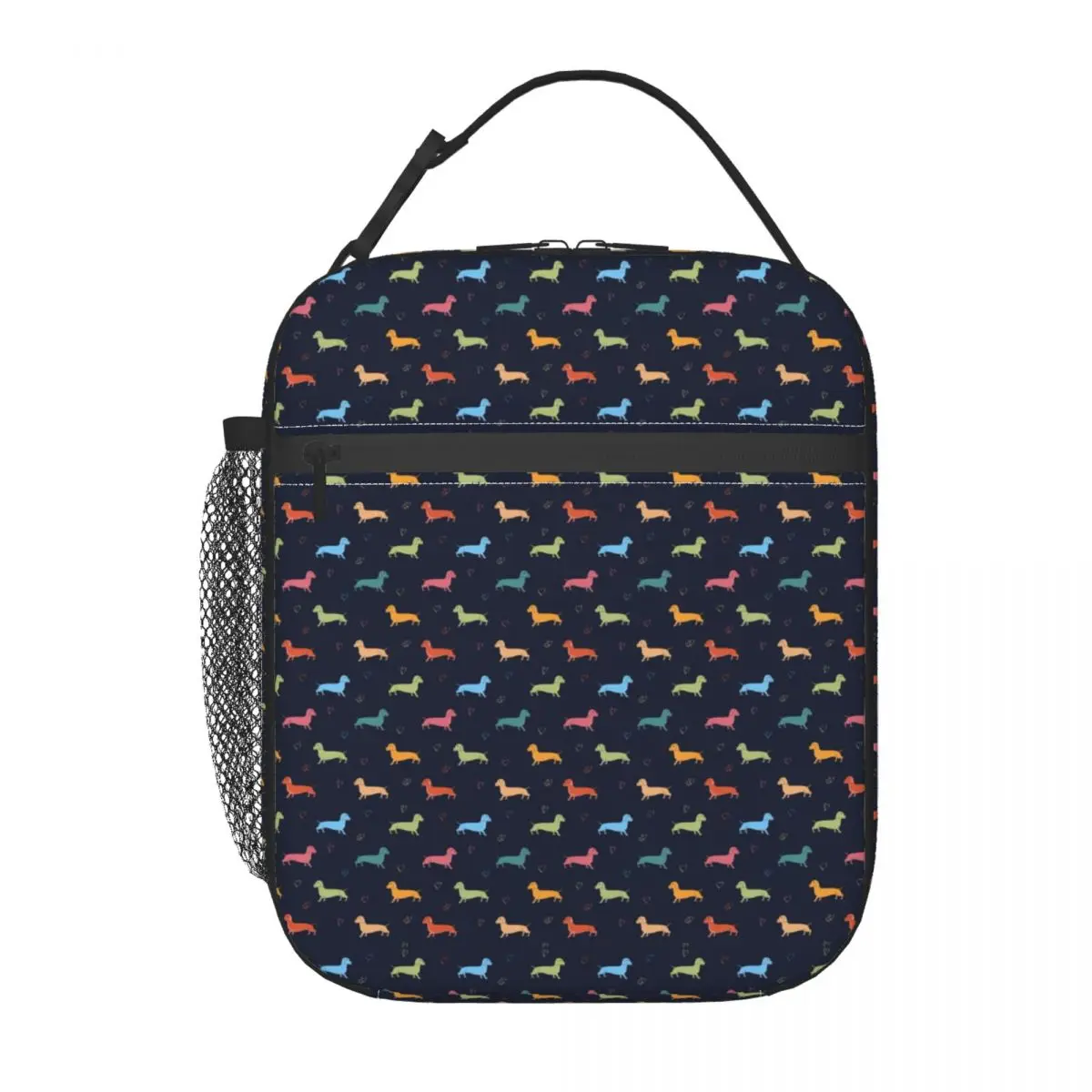 Custom Multicolour Sausage Dog And Hearts Lunch Bag Women Cooler Warm Insulated Lunch Boxes for Kids School Children