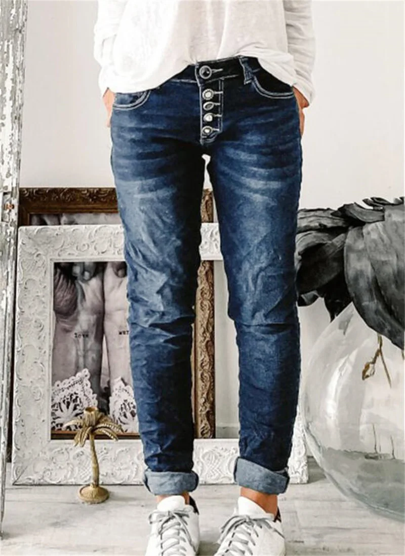 

Women's Breasted Jeans For Women New Mom Jeans High Waist Blue Loose Washed Fashion Straight Denim Pants Vintage Streetwear