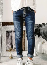 Jeans a petto da donna per donna 2022 Jeans mamma a vita alta blu pantaloni in denim dritti alla moda lavati allentati Vintage Streetwear