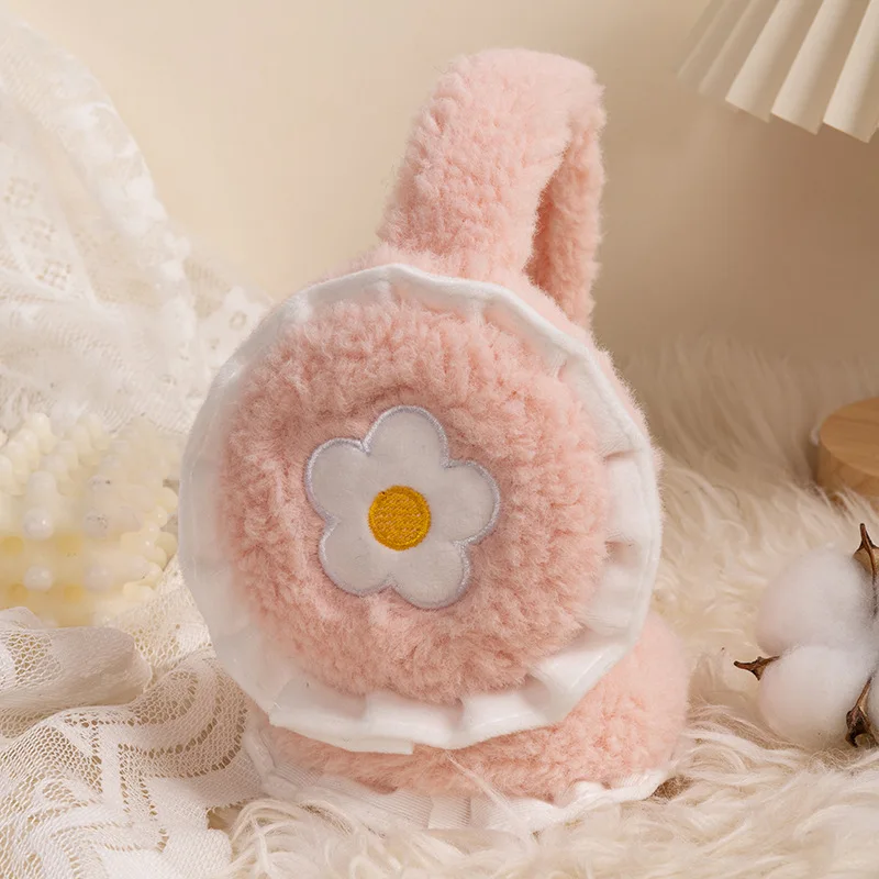 Winter New Women's Outdoor Cycling Plush Warm Eartips Cute Lace Rainbow Folding Thickened Eartips Ear Pack