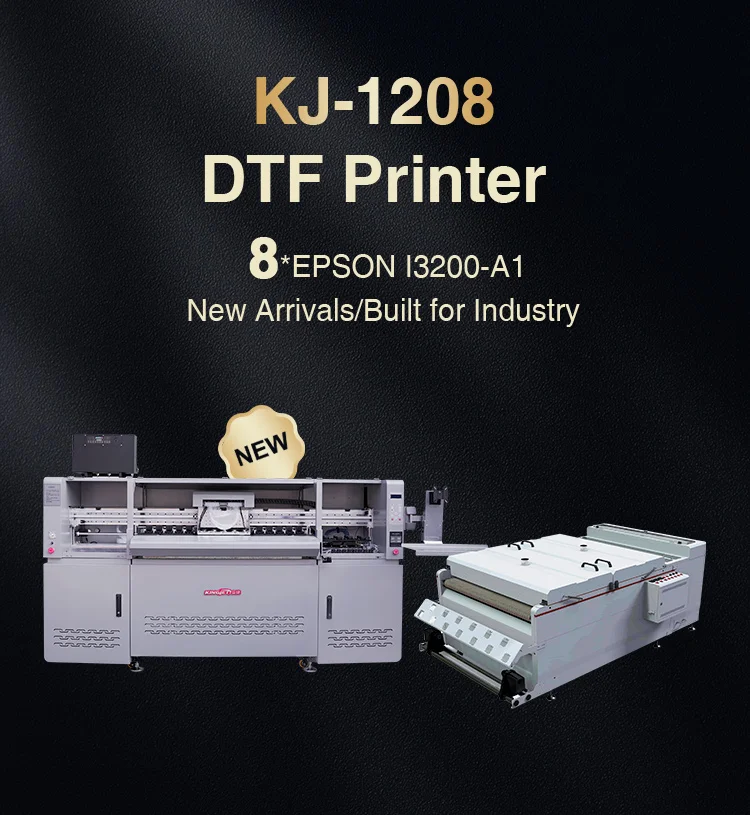 Kingjet KJ1208 large-format white ink cycle digital dtf printer printing machine with Upgraded Version powder shaker