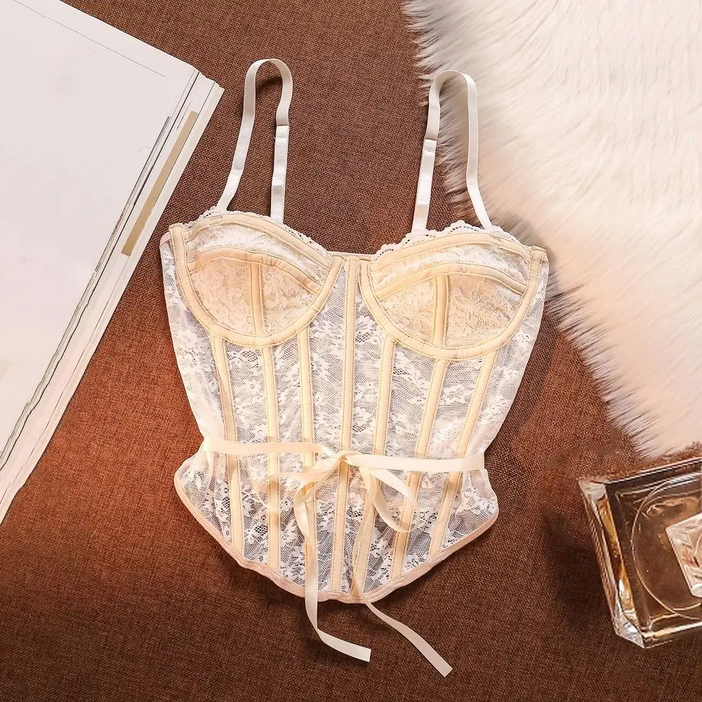 أنيقة حار فتاة الدانتيل بروتيل عظم السمك ملفوفة جوفاء المحاصيل القمم الدبابات شفافة الحمالة سترة الربيع الصيف