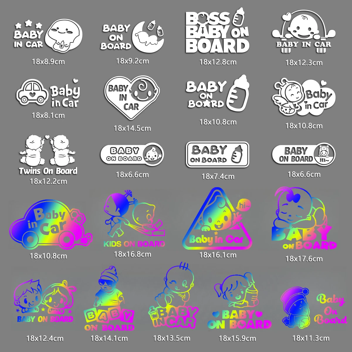 Adesivo per auto Bambino in auto BAMBINI a bordo Bambino a bordo riflettente impermeabile simpatico cartone animato Avvertimento di sicurezza per bambini Decalcomania per finestrino dell'auto