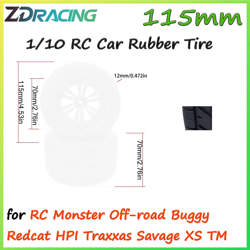

4PCS ZD Racing 115mm 1/10 RC Car Rubber Tire Wheel Tyre 12mm Hex for RC Monster Off-road Buggy Redcat HPI Traxxas Savage XS TM