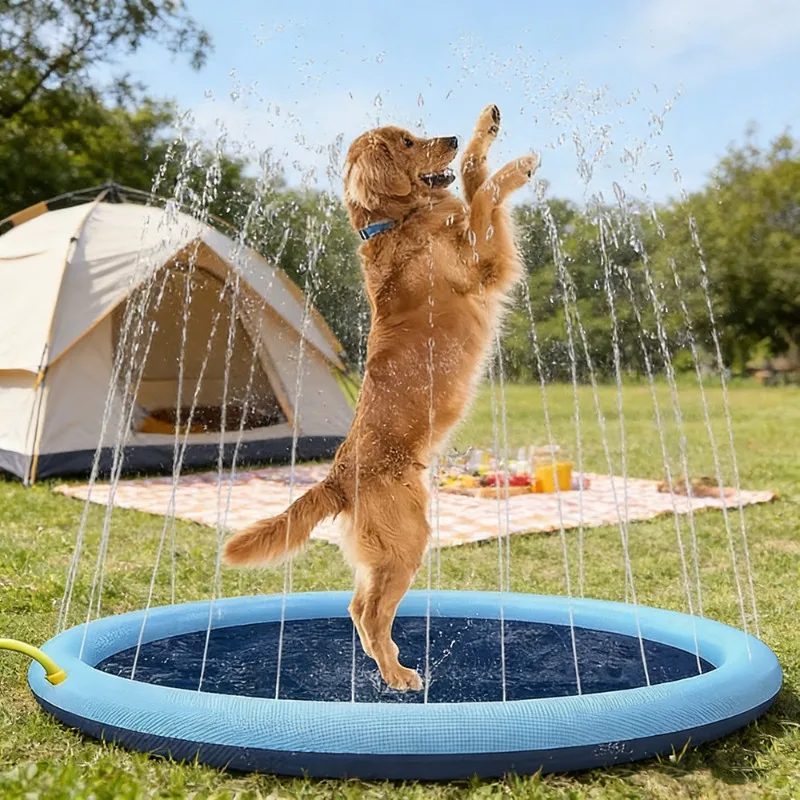 Large Inflatable Dog Pool Outdoor Splash Pad Cooling Water Mat Interactive Summer Play Fountain Garden for Pets 200/150/100cm