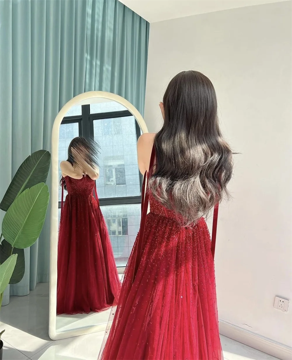 Jessica Red Prom Dress Beaded Glitter Tulle Evening Dresses 2024Vestidos De Fiesta A-shaped Princess Birthday Party Dress