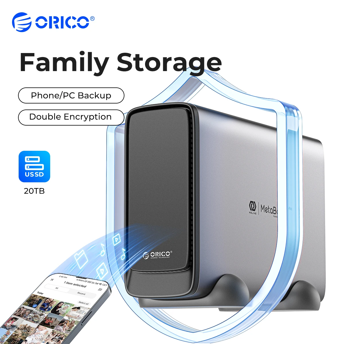 ORICO MetaBox Mini Personal Storage NAS 40TB Max for 2.5/3.5 HDDType-C Network Attached Storage Automatic Backup Remote Access