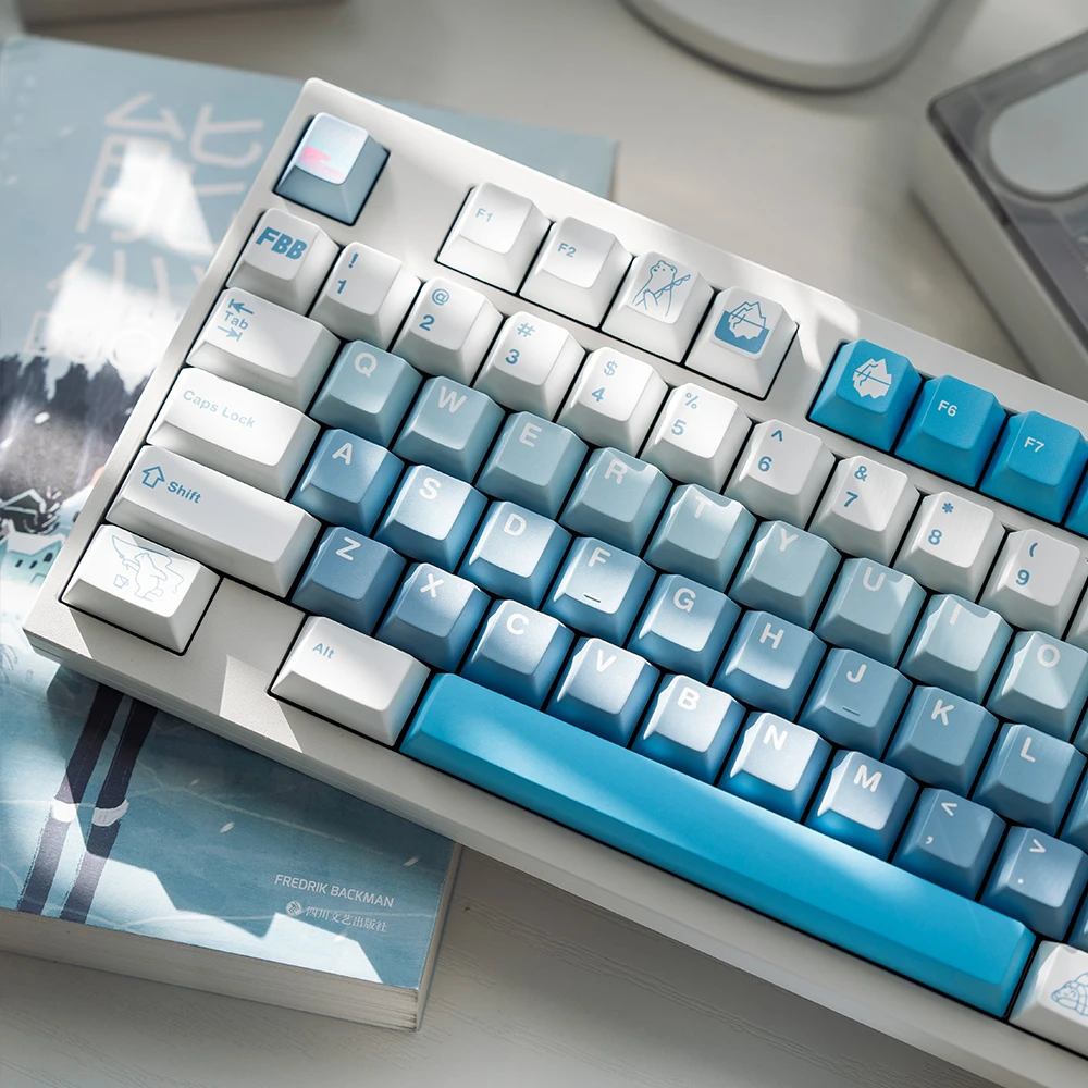 FBB Keycaps Polar Bear PBT Keycap مجموعة التسامي للوحات المفاتيح الميكانيكية 60%، 75%، 80%، 96%، 100% ملحقات ألعاب الكمبيوتر الشخصي