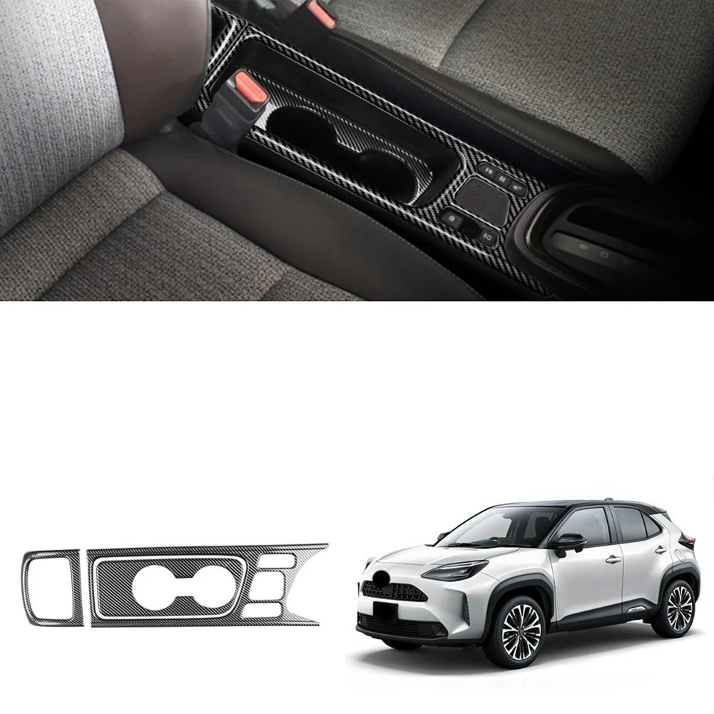 3Pcs Carbon Fiber Center Console Water Cup Holder Decoration Cover Trim Stickers for Toyota Yaris CROSS 2021 2022