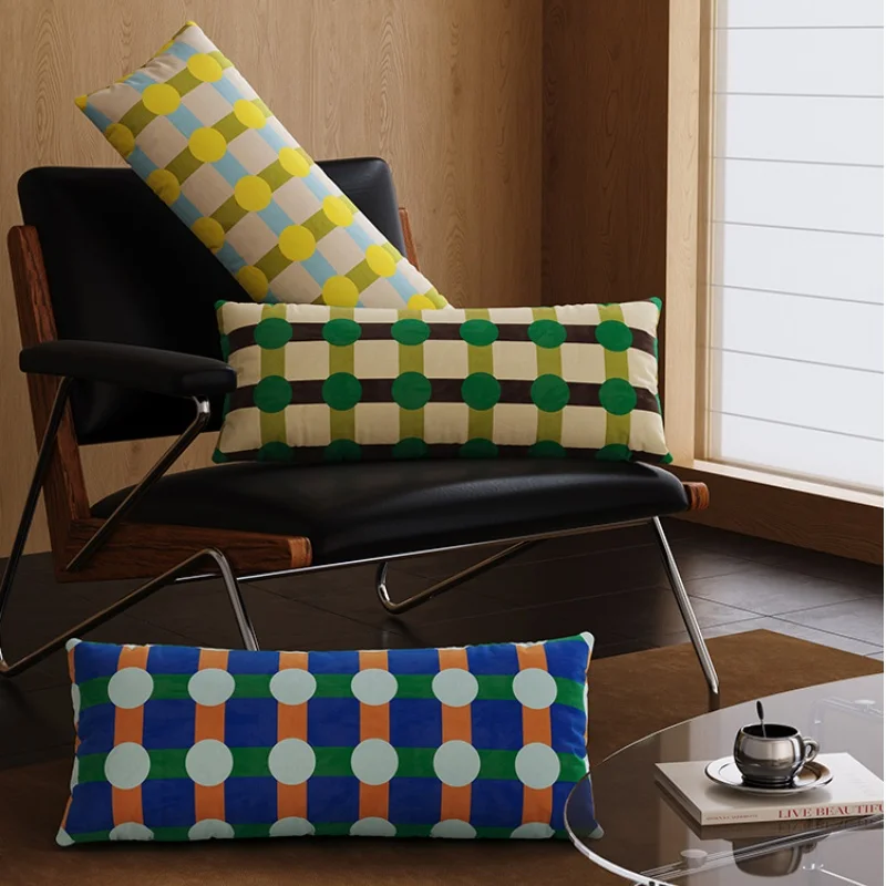 Round Check Geometric Pillows Soft Velvet Cushion Case Retro Square Decorative Pillow Cover For Sofa Chair Home Decorations
