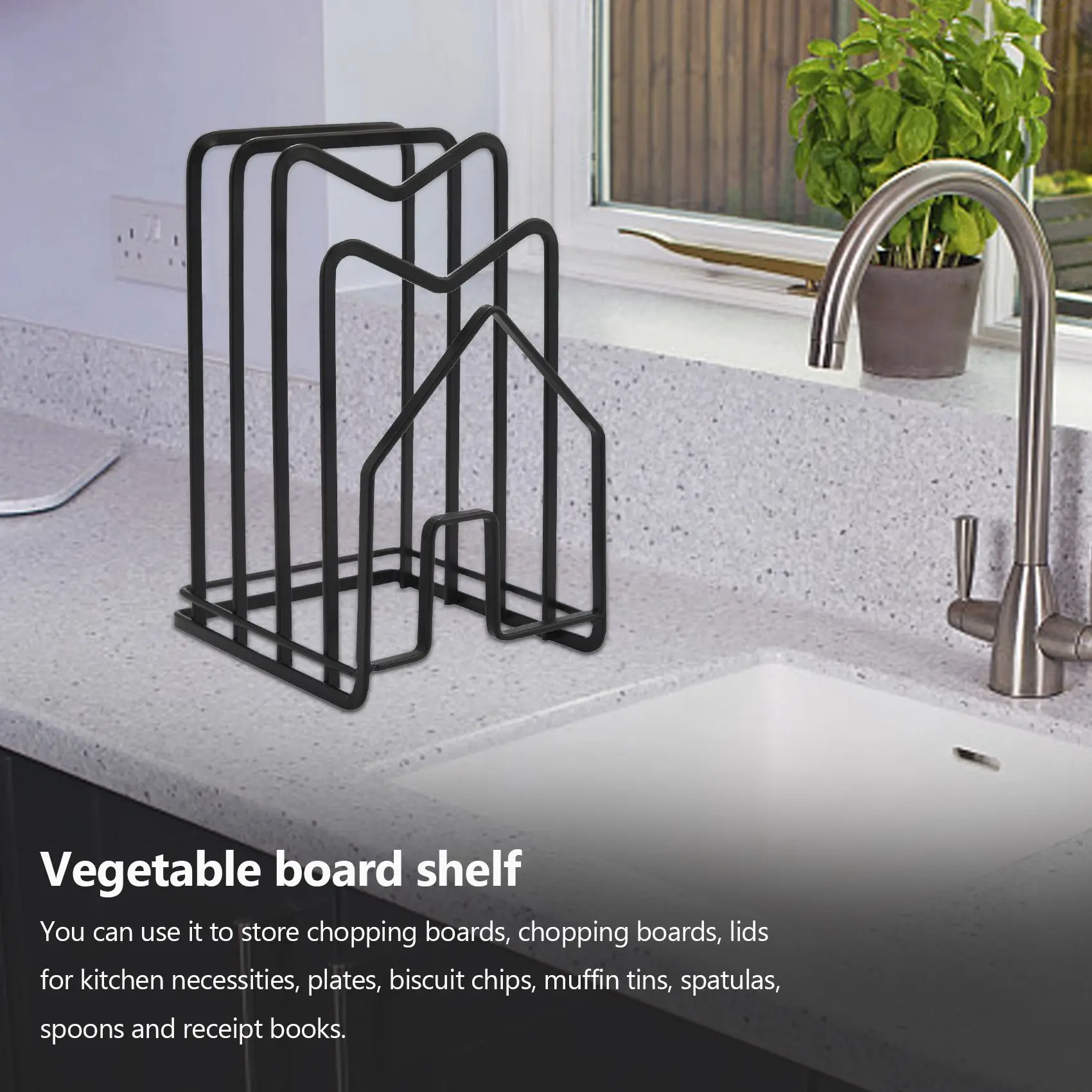 Cutting Board Rack Chopping Board Organizer Stand Holder Kitchen Countertop Pots Pan Lids Rack Organizer Flat Steel