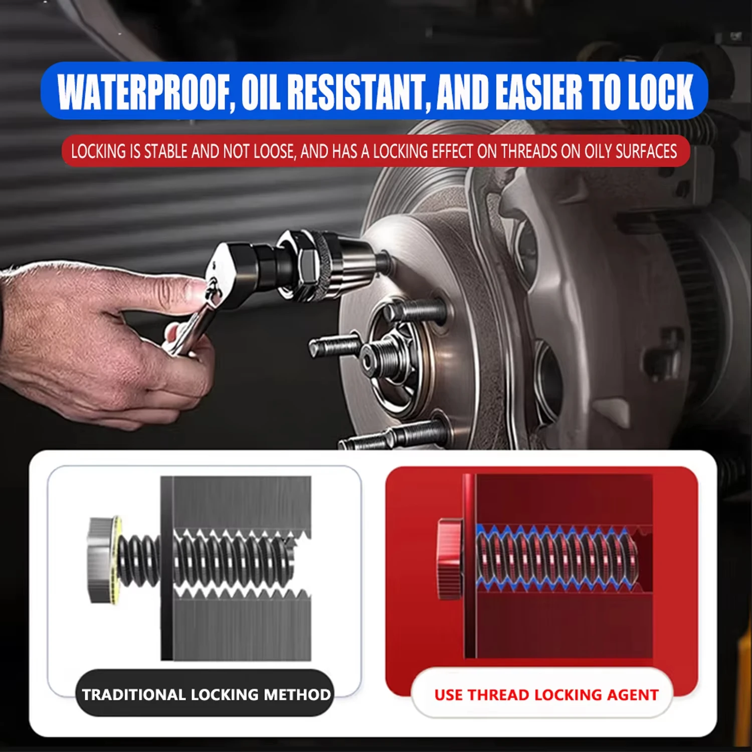 Loolifl Medium-Strength Blue Threadlocker 10ml, Anti-Loosening Adhesive for Metal Screws, Bolts, and Nuts, Oil-Resistant Anaerobic Sealant Suitable for Metal Threads, Prevents Vibration Loosening and Leaks, Reusable fo