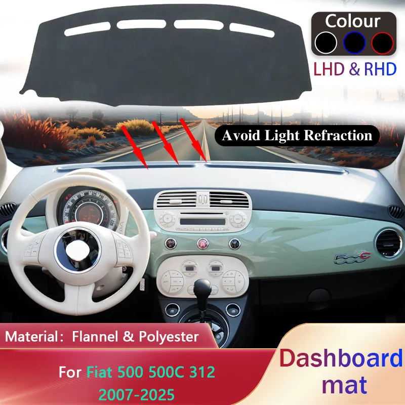 Car Dashboard Pad for Fiat 500 500C 312 2007~2025 2008 2009 2012 2013 2020 Sunshade Mat Carpet Cover New Cushion Rug Accessories