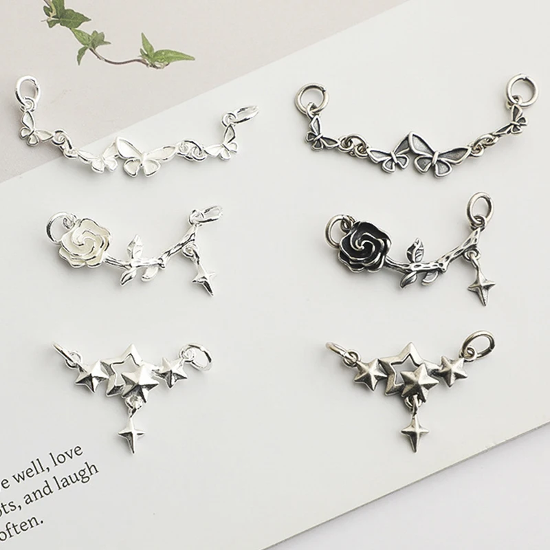 

1pc 925 Sterling Silver Butterfly Rose Star Double Hooks Connector Pendants DIY Necklace Bracelets Silver Charms Jewelry Crafts
