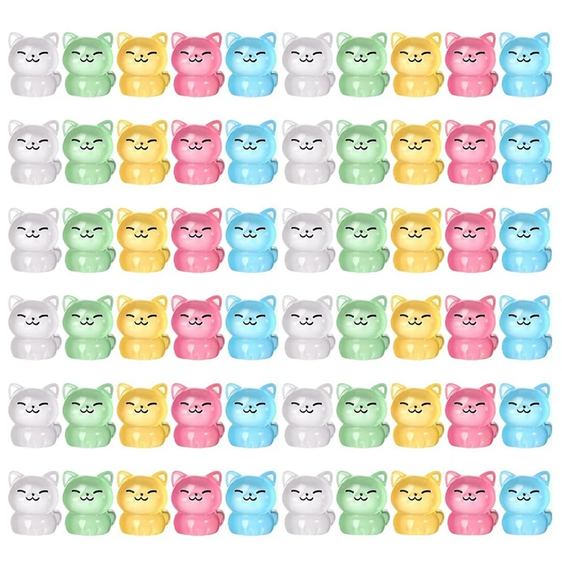 Figuras de gato em miniatura luminosas, Mini animais de resina, brilho no escuro, gato pequeno bonito, 60 pcs