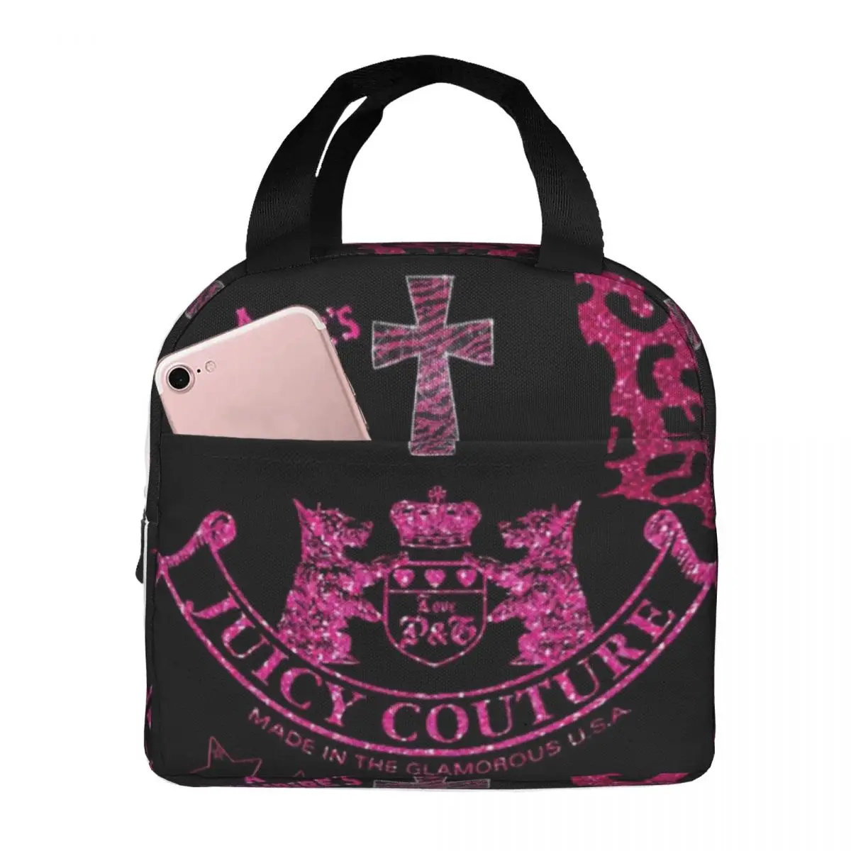 Hot-Sale-Like-Juicy-Couture-Style Lunch Bag for School Waterproof Picnic Thermal Cooler Insulated Lunch Box Women Kids Tote Bags