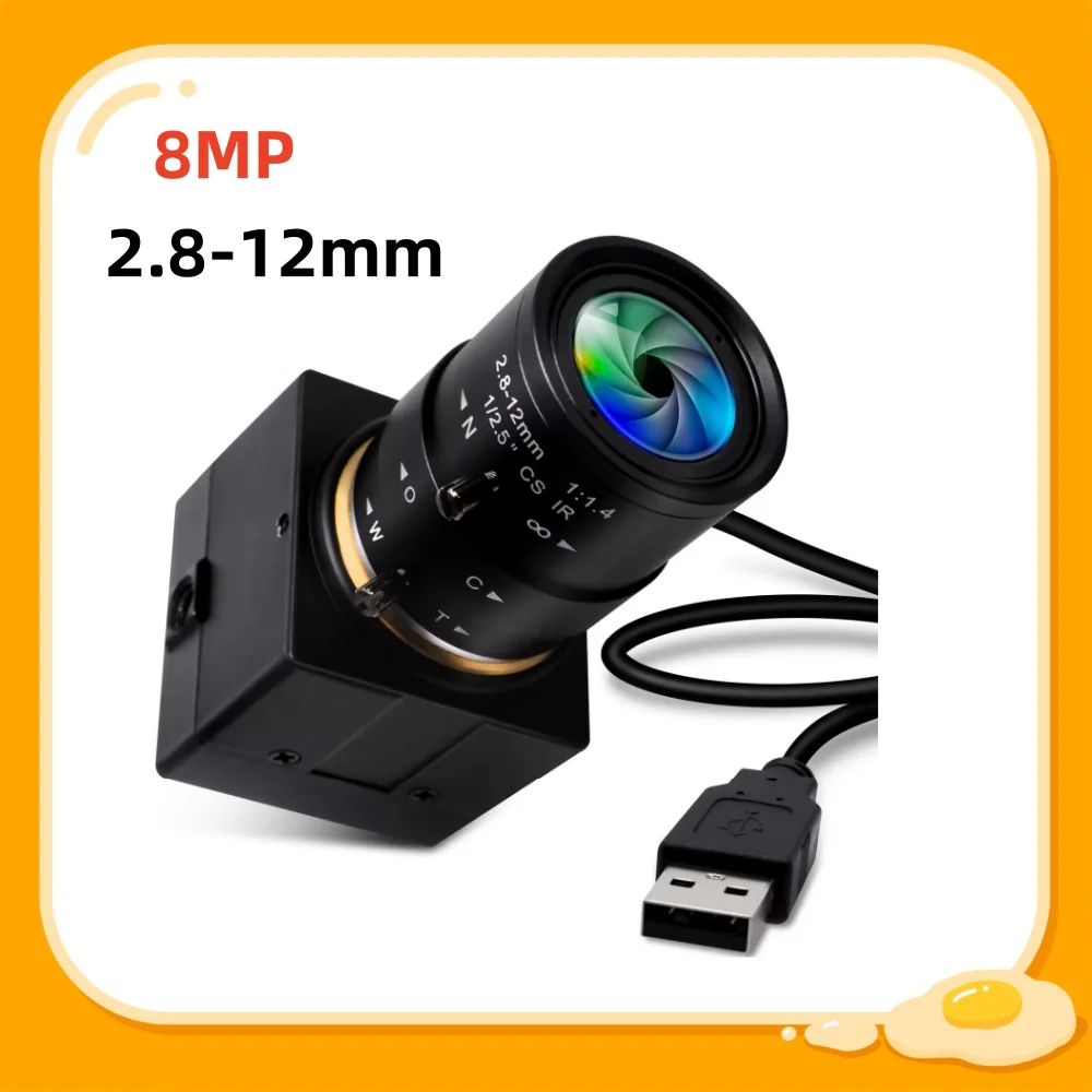 ELP 8MP USB Webcam 4K 3264x2448 IMX179 Sensor Mini Industrial Camera with Manual Zoom Varifocal Lens for Surveillance