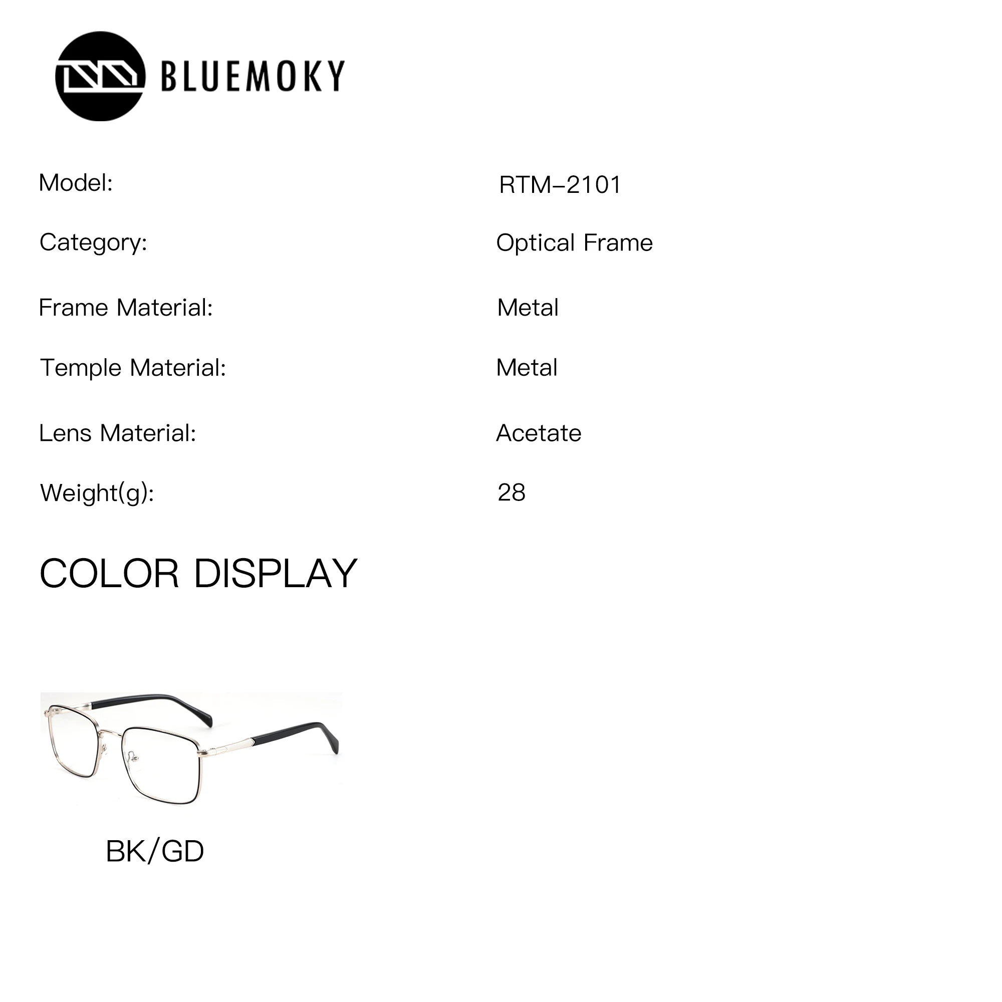 BLUEMOKY XL Size Rectangle Prescription Eyewear Astigmatism Photochromic Anti Blue Light Metal Optical Men's Glasses for Sight