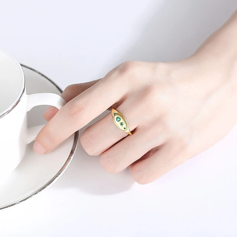 YUXINTOME 24K Gold Plated Silver Green Zircon Rings Women Rock Punk Multiple Styles Luxury Rings Jewelry Round Fashion Crystal