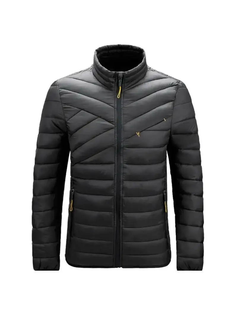 Jaqueta acolchoada leve masculina para baixo casaco de algodão térmico alternativo gola à prova de vento estiramento manguito segurança bolso com zíper
