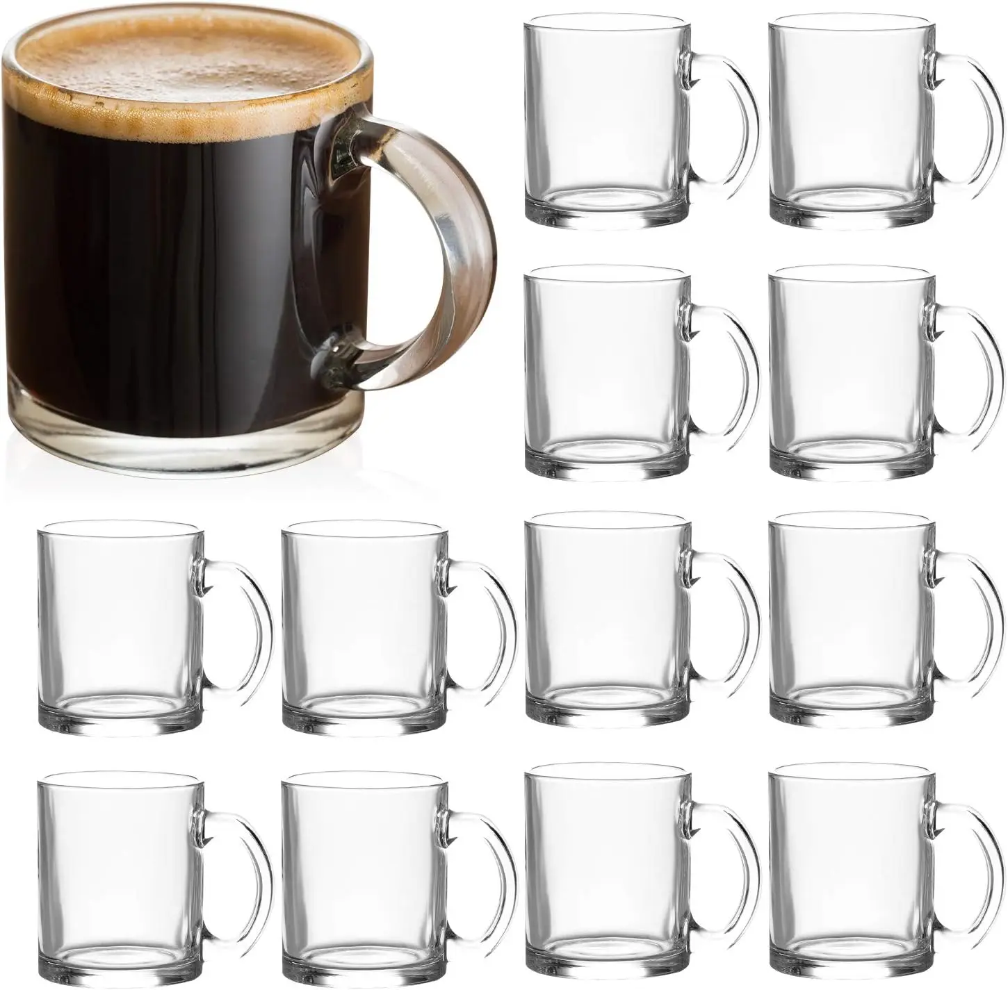 

12 Pack Clear Glass Mugs with Handle - 350ml Coffee Tea Beer Cups, Durable Dishwasher Safe Drinkware for Home Restaurant