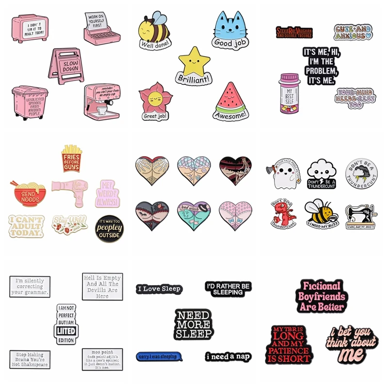 2 ~ 7 pz/set citazioni mediche smalto Pin Set personalizzato divertente Banner cartone animato animale Punk spilla distintivo distintivo Cool Slogan gioielli