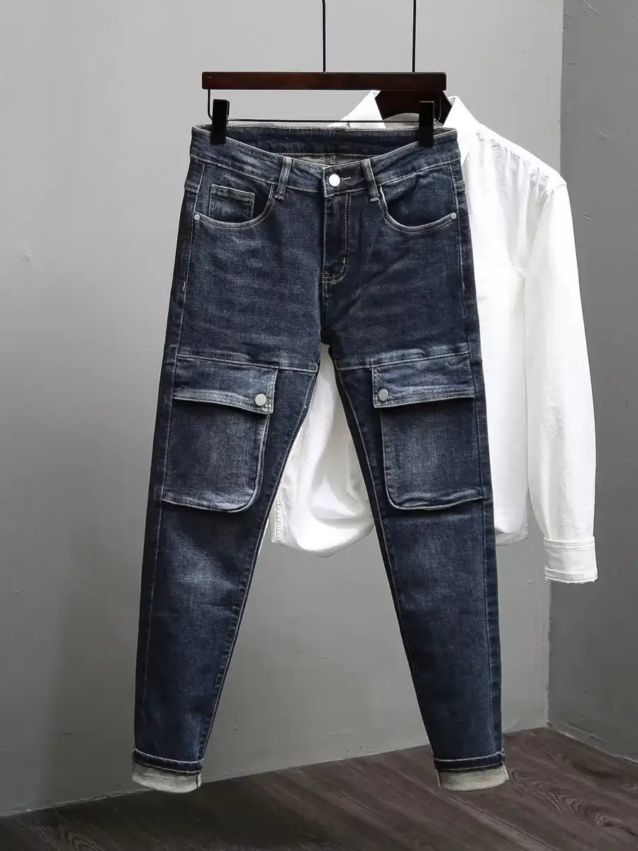 

Молодежные джинсы Slim Fit для мужчин, новые, модные, весенне-осенние, универсальные, эластичные, длинные брюки в стиле High Street