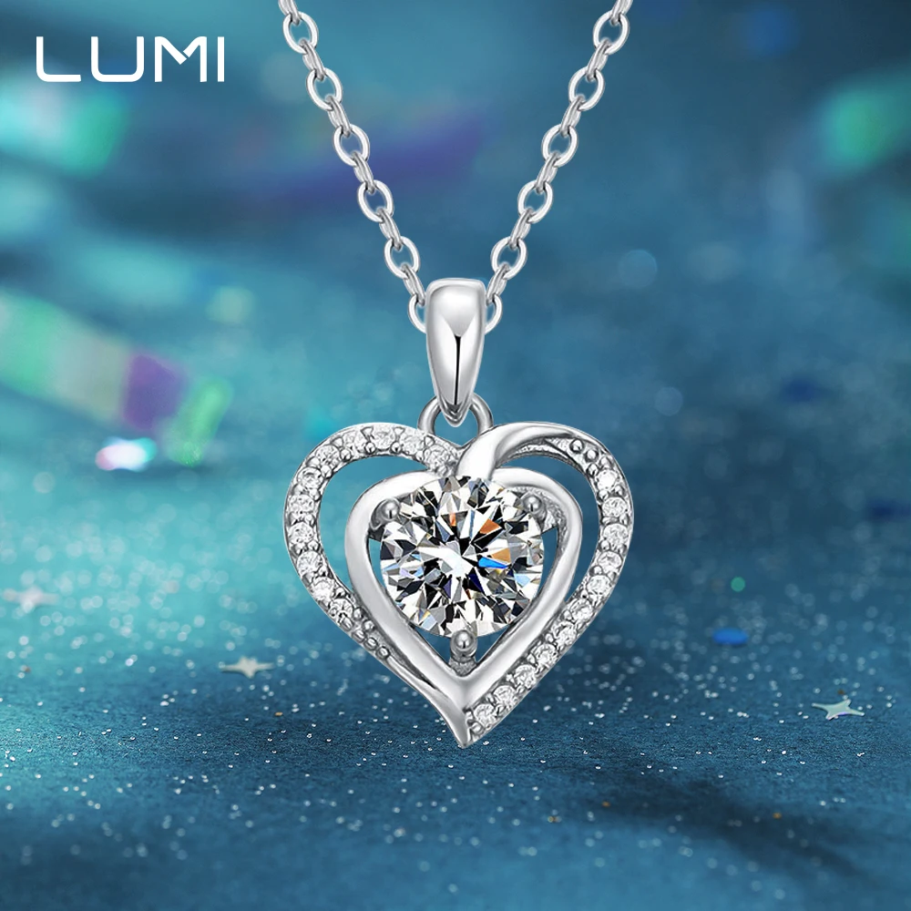 

1CT D-Color Moissanite Heart Pendant Necklace for Women Pure 925 Silver Luxury Bridal Jewelry Love Jewelry Chain GRA Certified