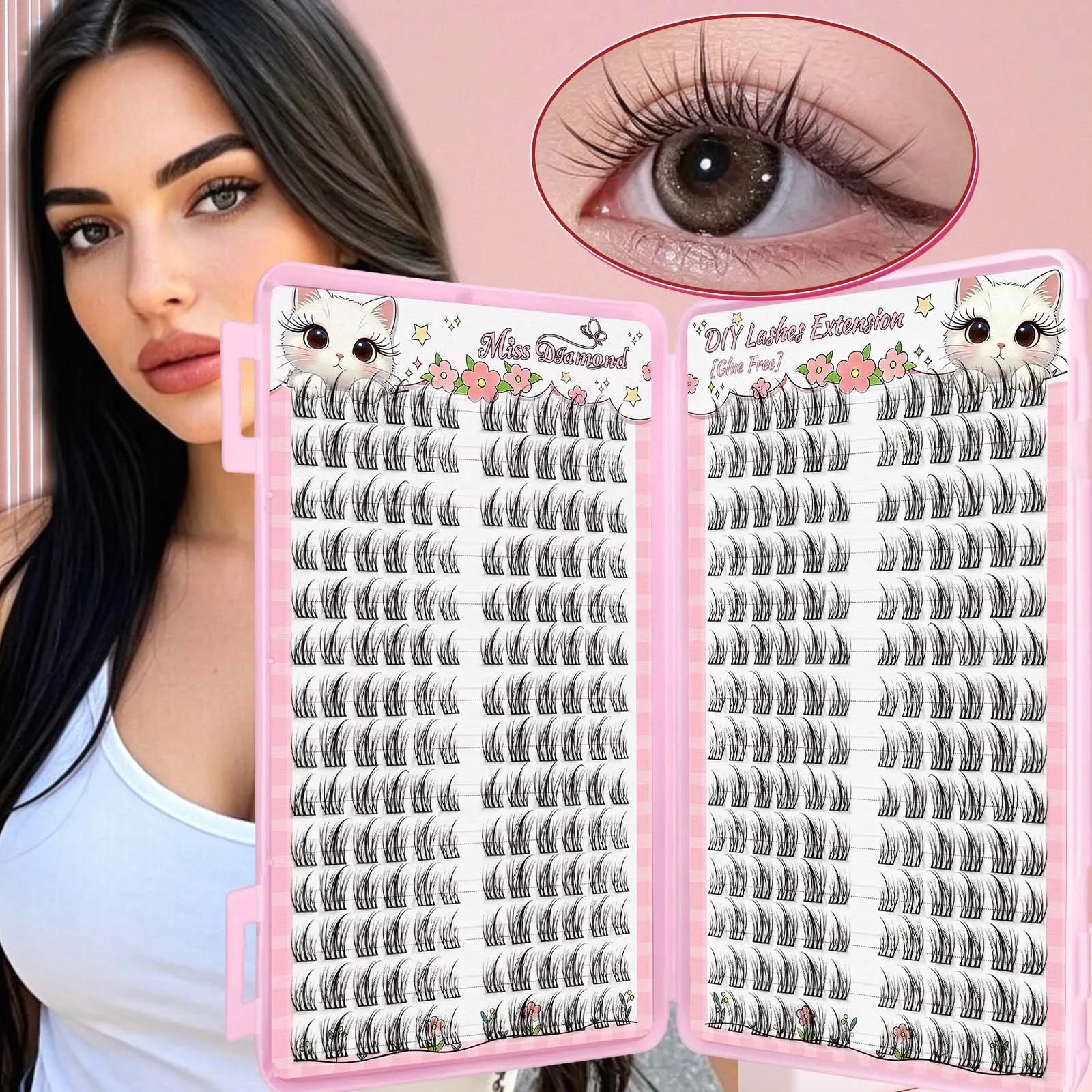 Multi-Style Cluster-Wimpern-Set: Welpenaugen-, Katzenaugen- und Puppenaugen-Effekt, Flauschige DIY Einzelwimpern, Gemischte Segmentierte Wimpernverlängerungen – Detail 1