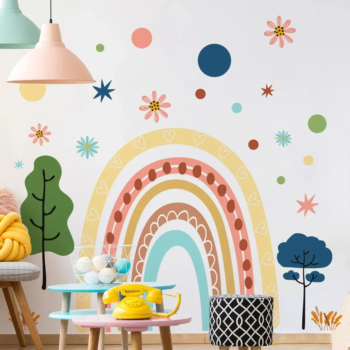 Self-adhesive Wall Stickers Kids Room Baby Nursery Daycare Wall Decor Children's Room Background Bear Moon Cloud Star Cartoon