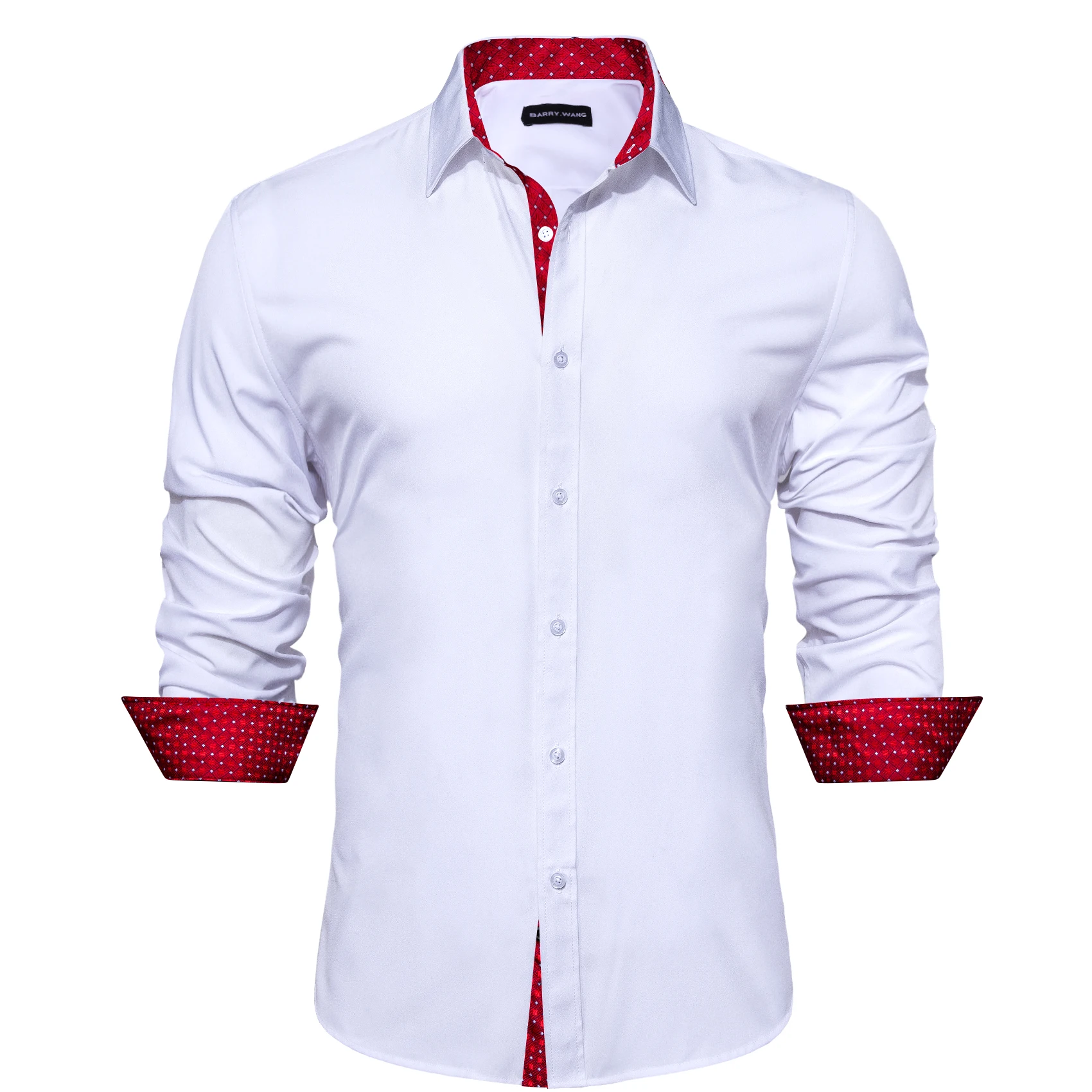 Luxury Shirts for Men Silk Long Sleeve Pink Gold Yellow White Red Green Blue Purple Solid Patch Slim Fit Male Blouses Barry Wang