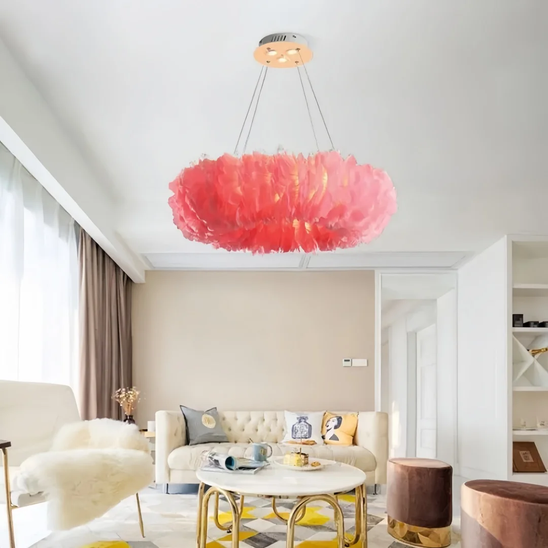 Artpad-白い羽の吊り下げランプ,e27電球が含まれています,子供部屋,リビングルームの装飾,ロフト用のシャンデリア