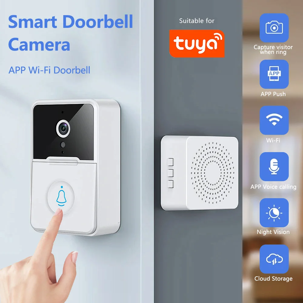 Tuya WiFi Video Doorbell ไร้สาย HD กล้อง PIR Motion Detection แบตเตอรี่แบบชาร์จไฟได้ Visual Doorbell สําหรับ Home