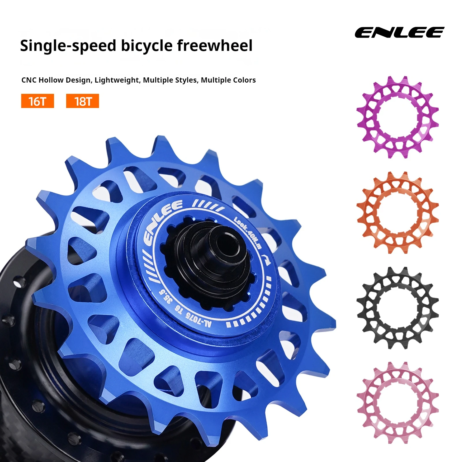 ENLEE Multi Color Anodized Single Speed Bike Freewheel CNC Hollow Alloy Cog 16T/18T Fixie Gear With Complete Lock Washer Kit