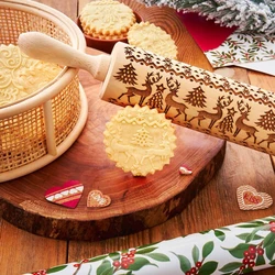 Kerst Embossing Rolling Pins Met Patronen Houten Roller Bakken Reliëf Cookies Keuken Gereedschap Elanden Snowflak