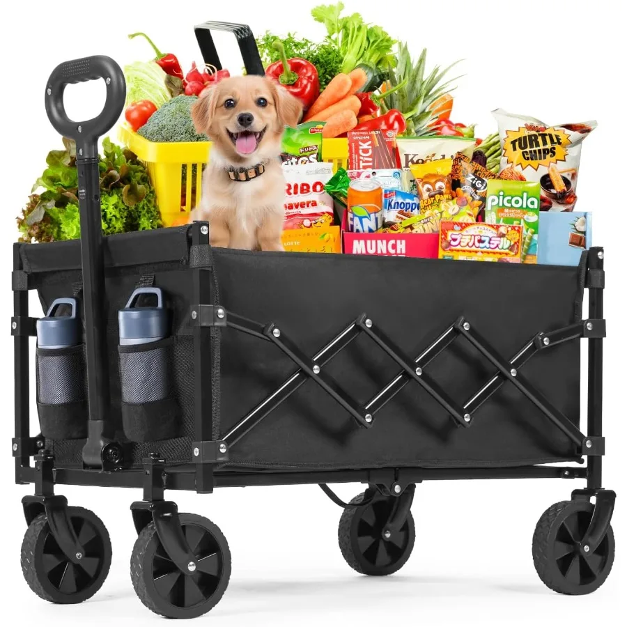 

Collapsible Wagon Cart Foldable 100L Portable Folding Wagon Cart with Wheels Outdoor Lightweight Utility Carts with 350lbs Weig