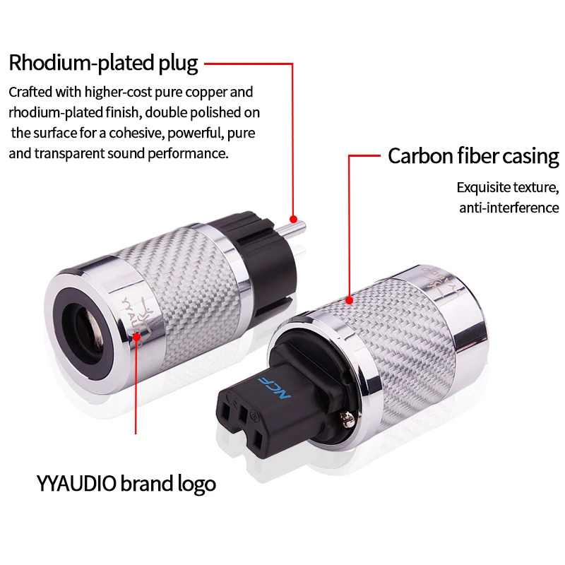 YYAUDIO Hifi EU Power Plug IEC Audio Connector Hi-End Carbon Fiber Rhodium Plated Supply Plug Connector Adapter 15A/250V