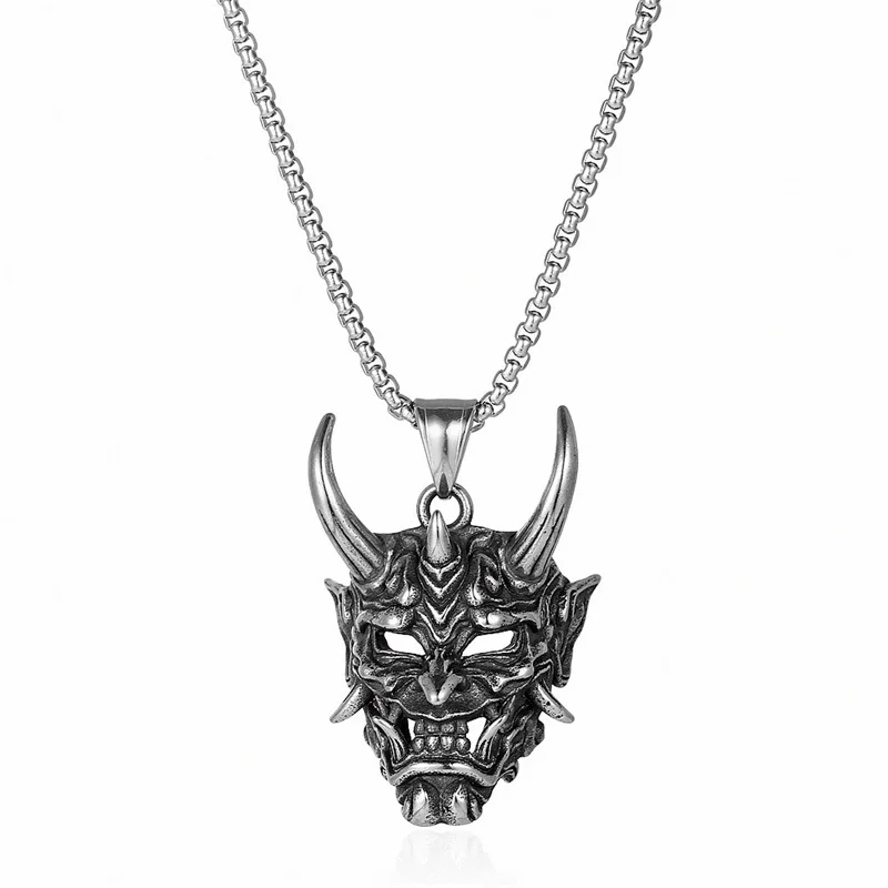 Punk Demon Mask Japanese Samurai Oni Pendant Necklaces for Men Jewelry Women Chain Hip Hop Rock Party Chokers Wholesale