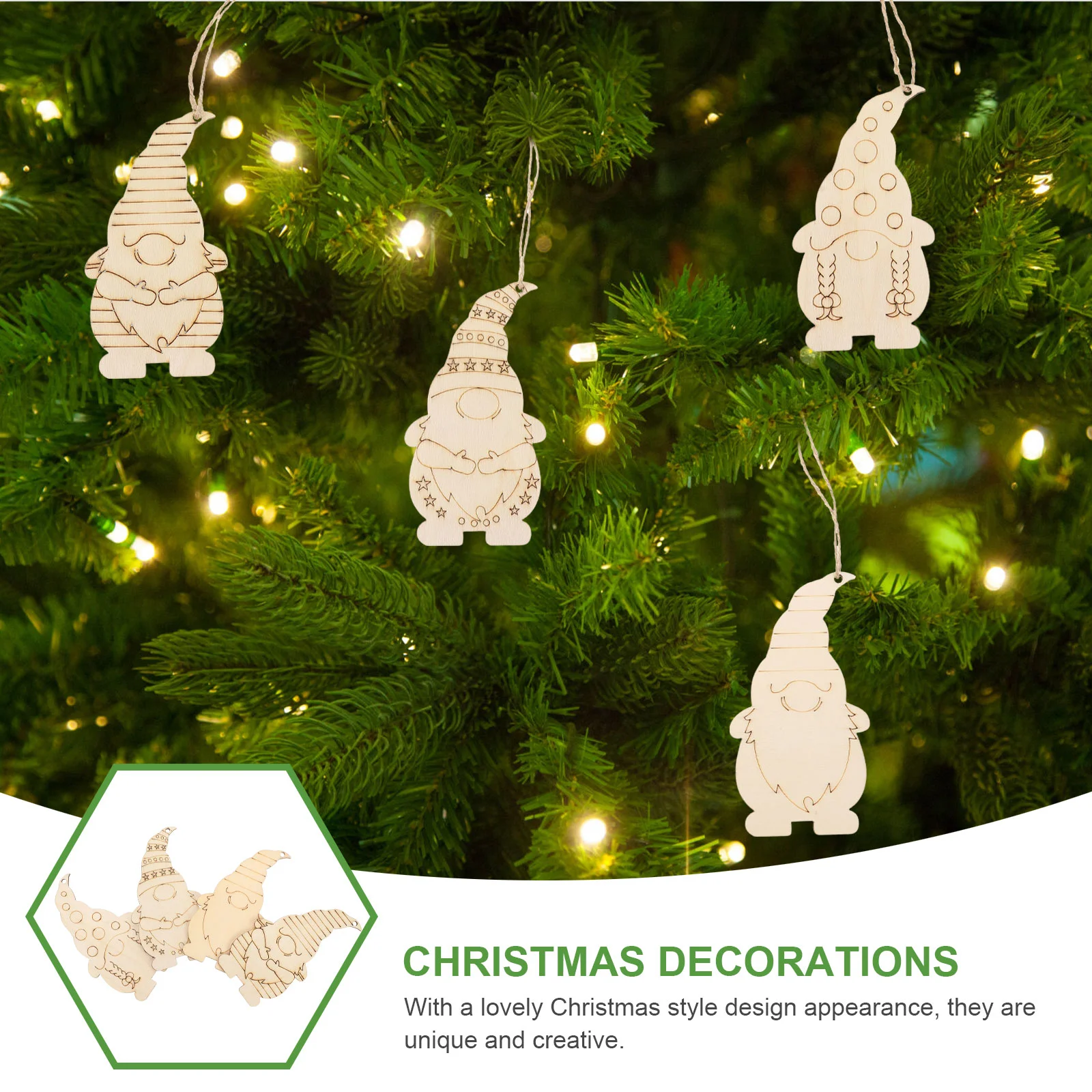 

40 PCS Toy Wooden Christmas Office Faux Plant Gnome Tree Ornaments Paintable Pendant