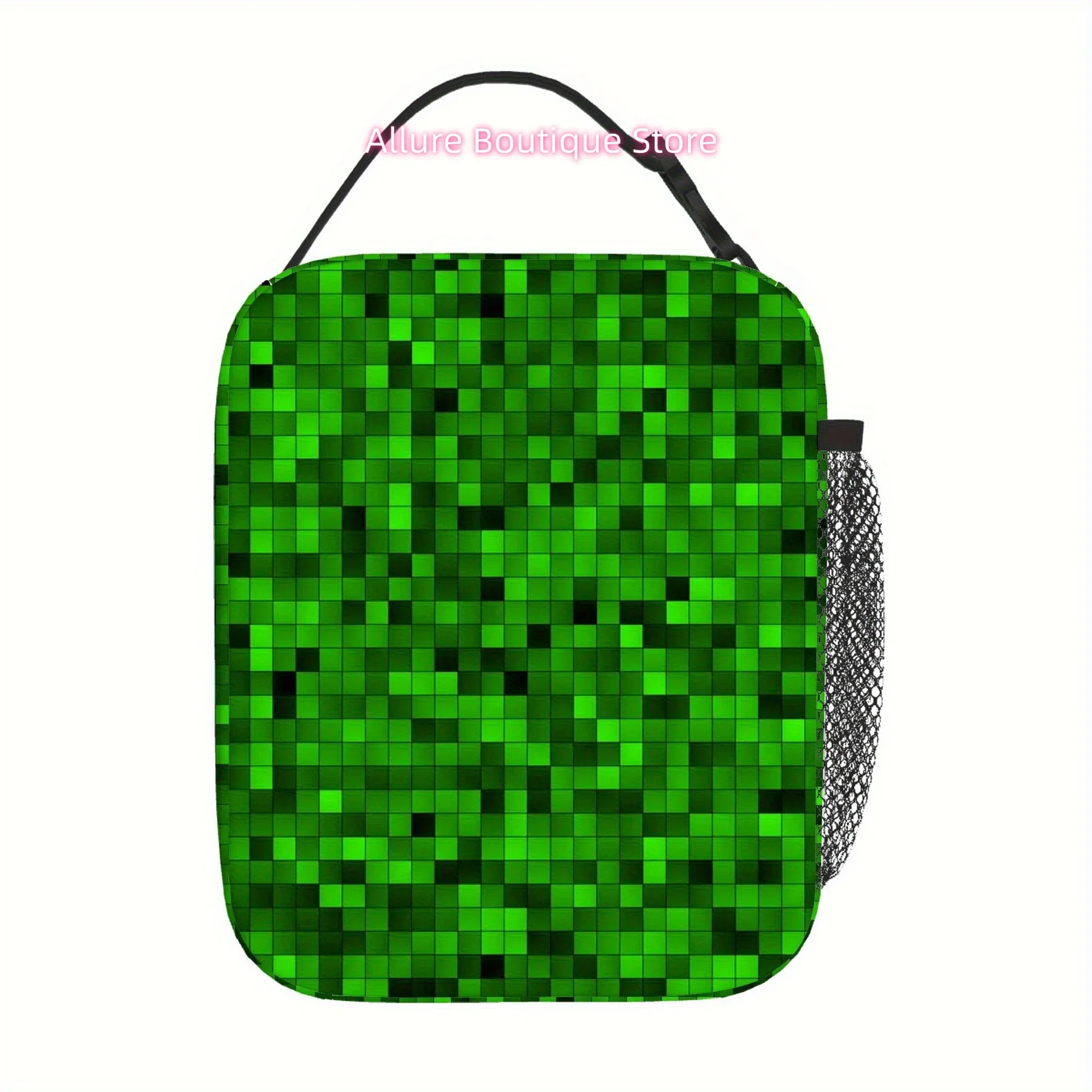 1pc Green Pixelated Thermal Bag - Reusable Non-Food Contact Cooler & Warmer, Portable for Lunch, Medication, Cold Chain Storage